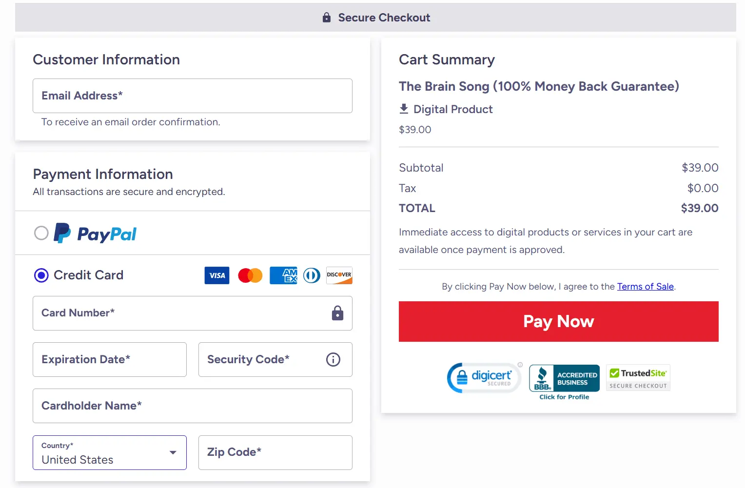 The brain song Secure Checkout
